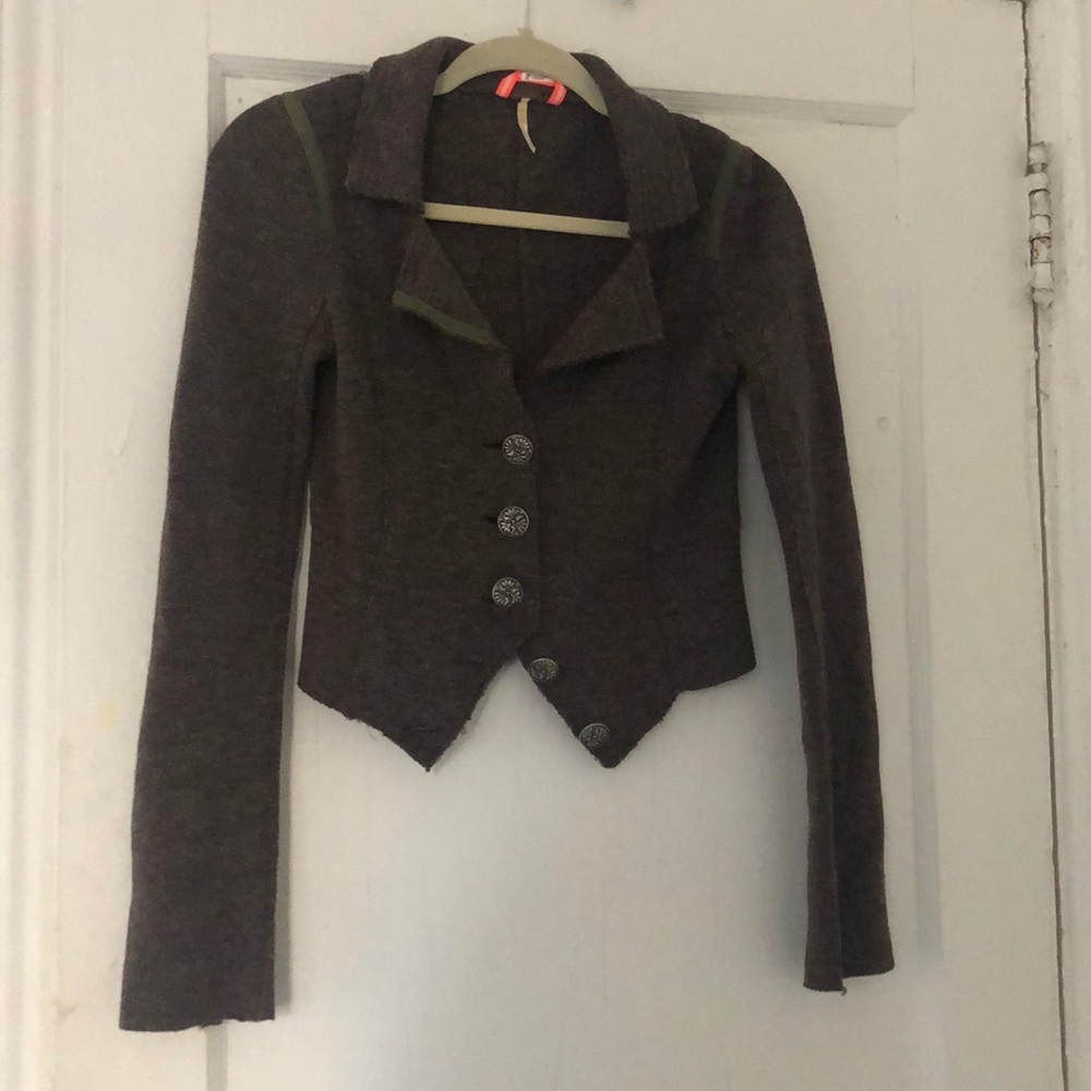 Free People Grey/Green Military Style Blazer